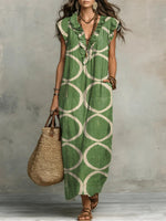 Women's Geometric Print Ruffled Sleeveless Dress