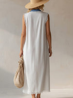 Women's Shirt Collar Sleeveless Casual Loose Denim And Cotton-linen Blend Dress