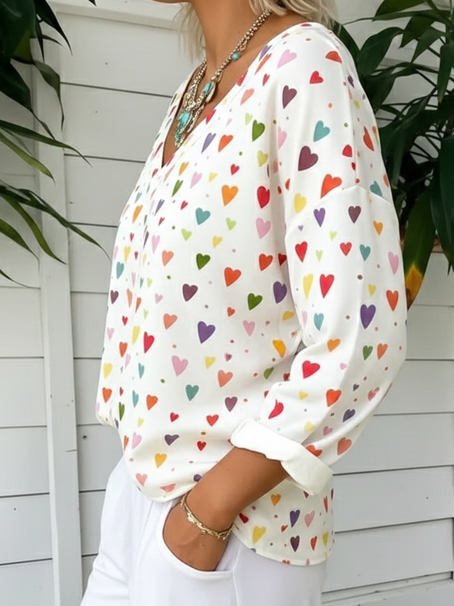 Colorful Cute Heart-print Cotton T-shirt sweatshirt