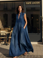 Midnight Blue Sleeveless Denim Maxi Dress