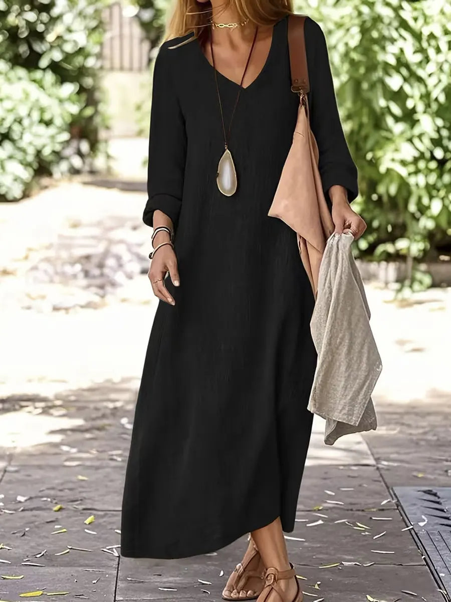 Women's Loose Solid Color Art Casual Cotton And Linen Dress