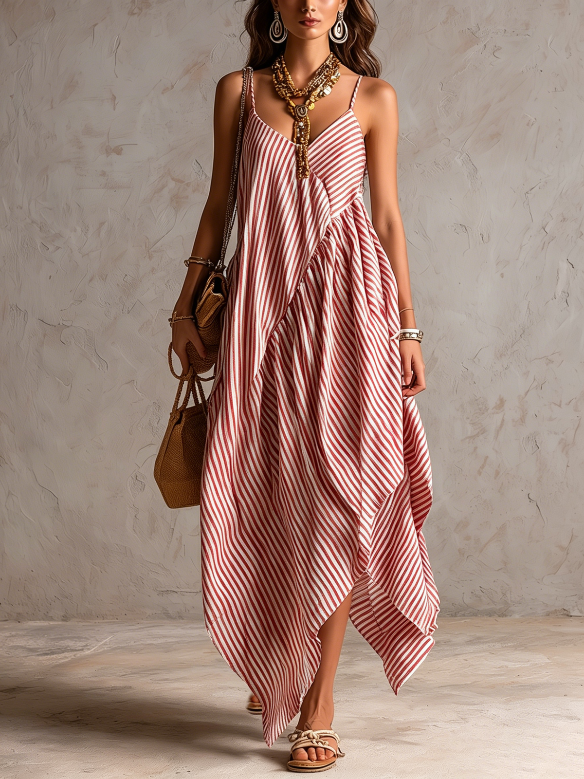 Striped Asymmetrical Bohemian Maxi Dress