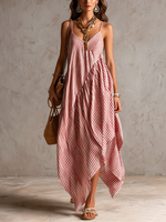 Striped Asymmetrical Bohemian Maxi Dress
