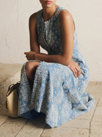Women's Floral Elegant Retro Blue Sleeveless Dress