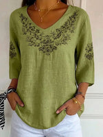 Women's Ethnic Pattern Art Print Casual Cotton Linen Shirt