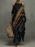 Colorful Printed Fringed Hem Top Blouse