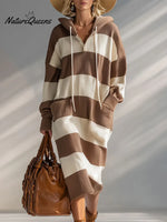 Women's Plaid Print Long-sleeved Casual Loose Hooded Knit Dress