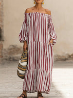Casual Vacation Off-the-shoulder Striped Linen Dress