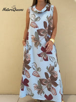 Blooming Lily Print Draped Collar Midi Dress