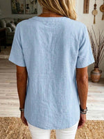 Women's V-neck Short-sleeve Casual Loose Cotton-linen Top