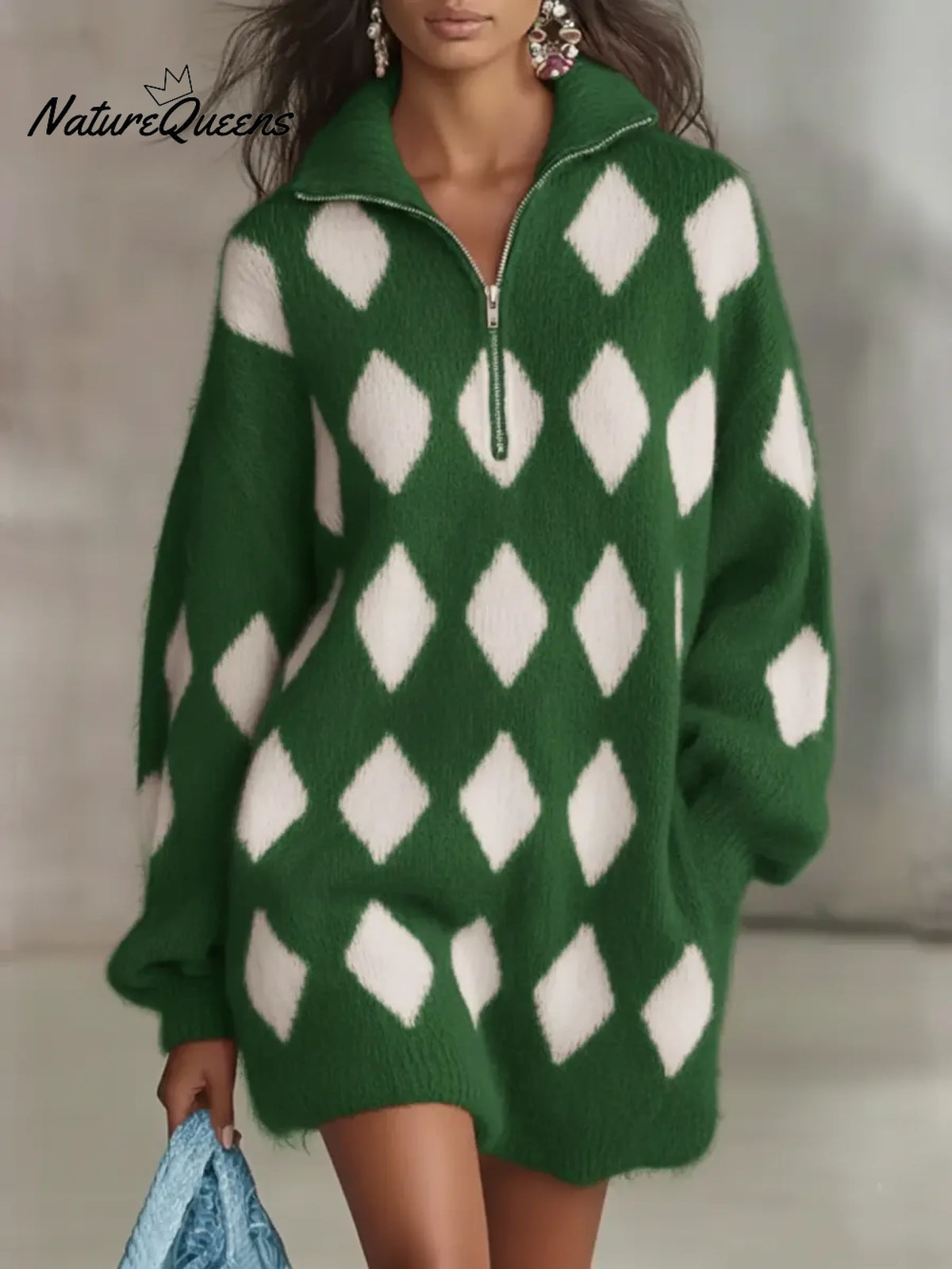 Women's Plaid Half-zip Sweater Dress