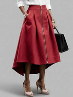 Women's Solid Color High-waisted Casual Loose Cotton Skirt