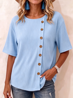 Cozy Casual Asymmetric Button-detail Knit Top