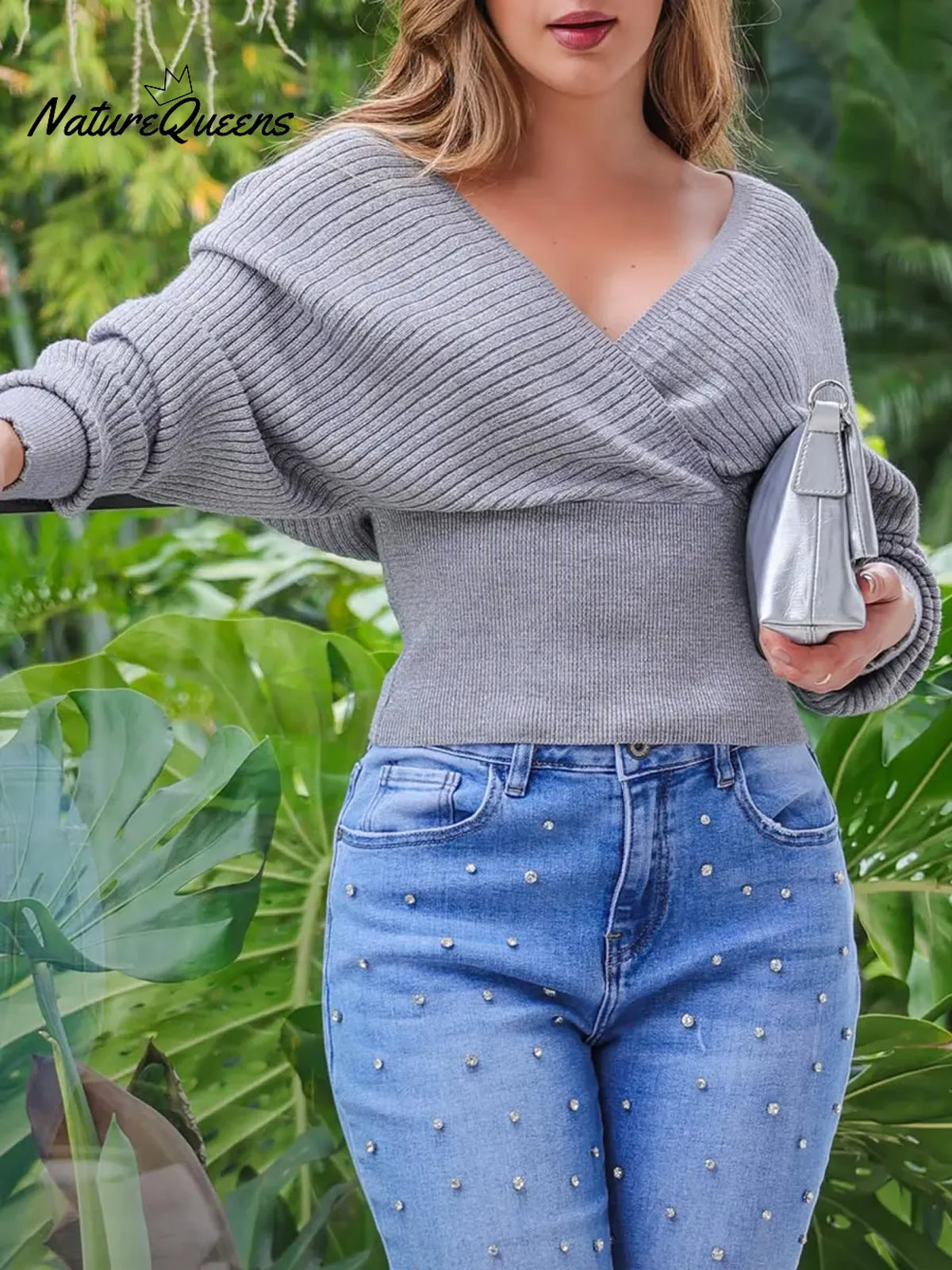 Women's Comfortable Crossover V-Neck Slim Fit Sweater