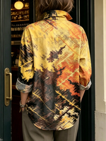 Artistic Watercolor Abstract Graffiti Print Metal-button Shirt