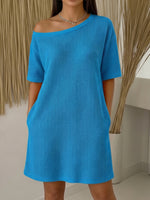 Casual Off-shoulder Loose Waffle Dress