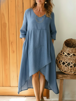 Casual V-neck Irregular Hem Denim Cotton Dress