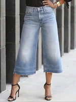 Women's Casual Design Denim Cropped Wide-leg Pants