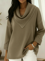 Retro Style Triangular Collar Loose-fitting Denim Cotton Top