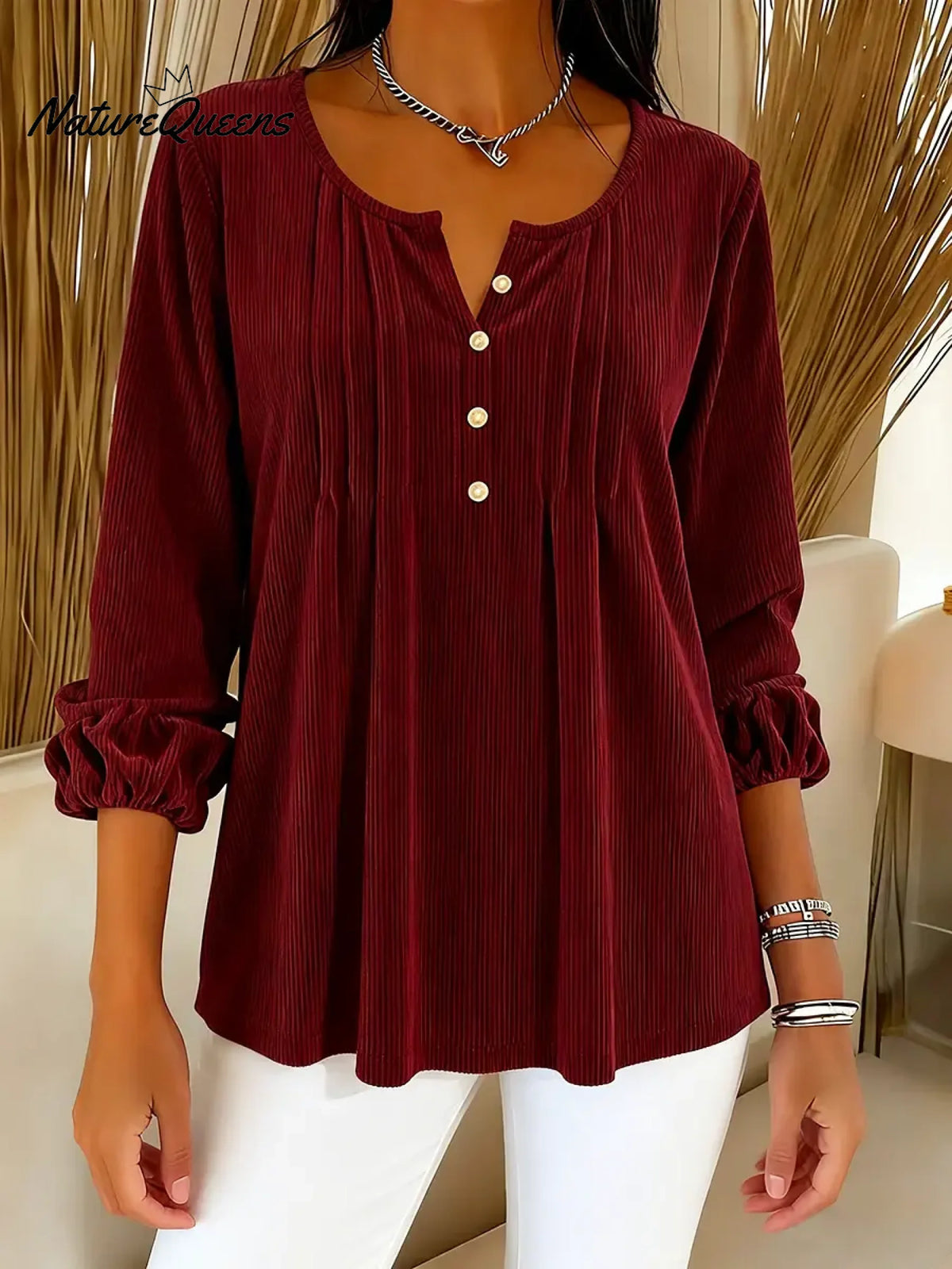 Women's Comfort Corduroy Pleated Cotton Top