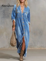 Women's Cardigan-style Collarlong-sleeved Casual Loose Denim Dress.