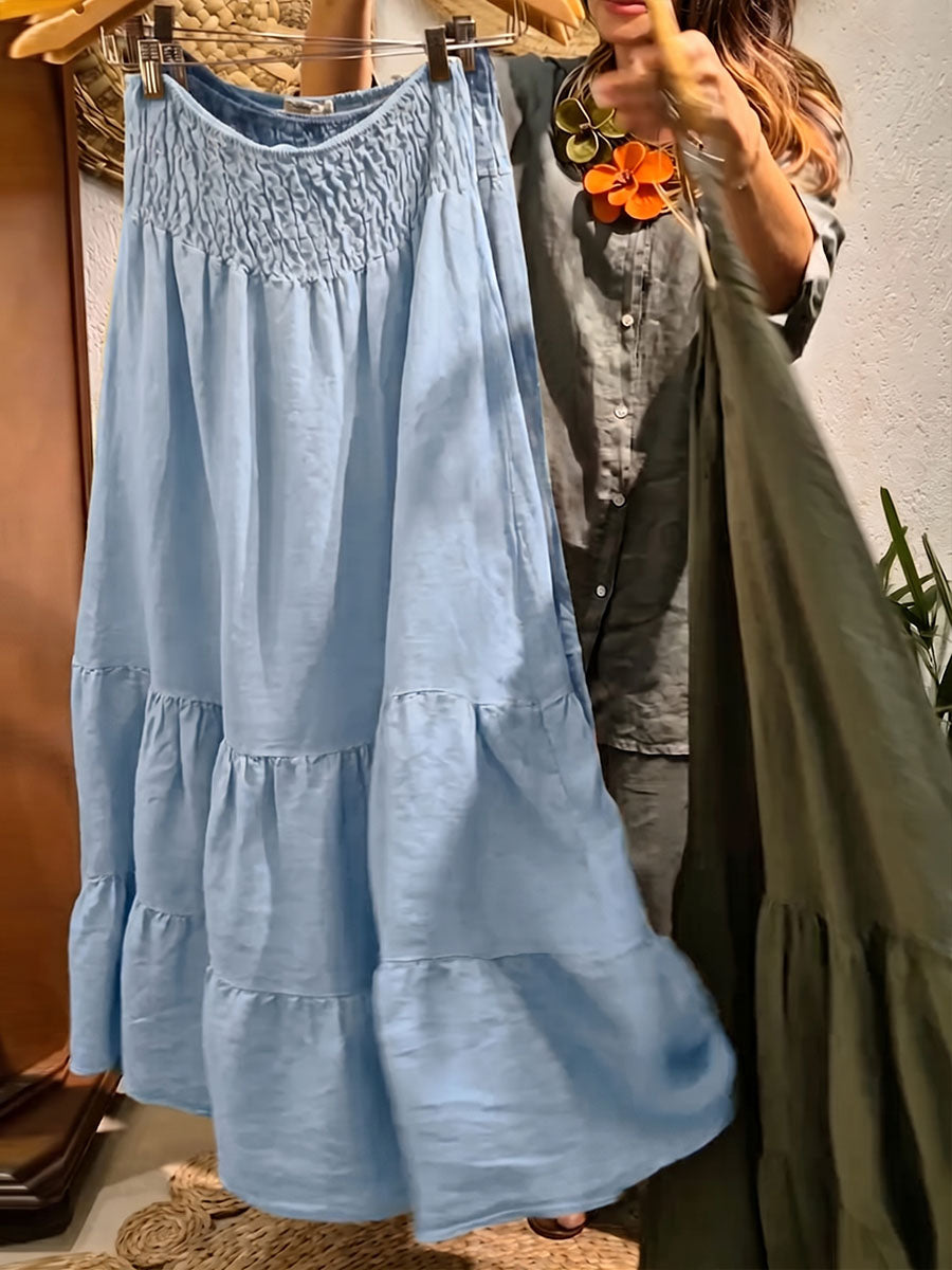 Women's Solid-color High-waisted A-line Cotton-linen Skirt