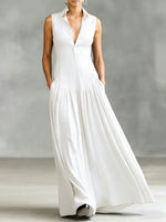 Women's Solid Color Lapel Sleeveless Casual Loose Cotton Dress