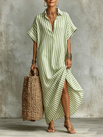 Cozy Classic Striped Cotton-linen Maxi Dress