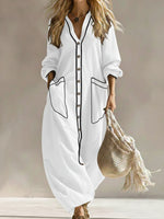 Comfortable Linen And Cotton Trimmed Dress