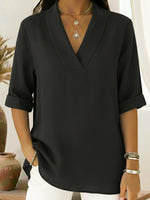 Vintage Elegant Shawl Collar Linen Short-sleeved Shirt