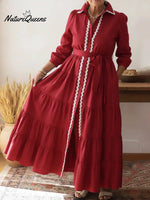 Elegant Collared Lace-trimmed Multi-layered Hem Shirt Dress