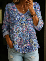 Women's Vintage Floral Pattern Art Print Casual Cotton Linen Shirt