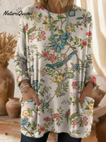 Women's Floral Pattern Art Print Casual Cotton Knitted Sweater