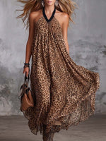 Vestido informal holgado de gasa sin mangas con cuello halter y estampado de leopardo para mujer