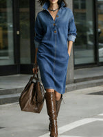 Women's Stand-collar Long-sleeved Casual Loose Denim Dress