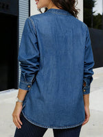 Women's Crew-neck Long-sleeve Loose-fit Casual Denim Top