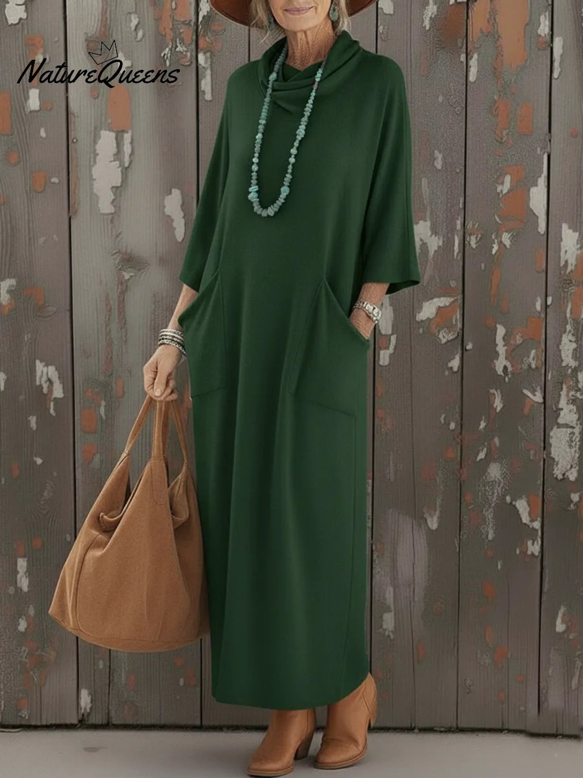 Cozy Cowl Collar Loose Pocket Knit Dress