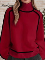 Women's Solid Color High Neck Ribbed Knit Sweater