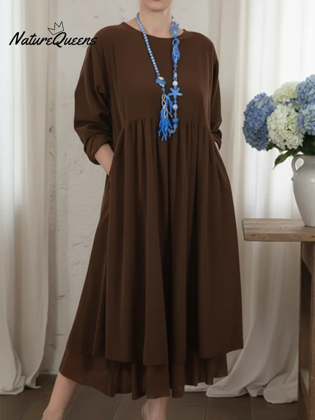 Women's Loose-fitting Double-layered Hem Midi Dress