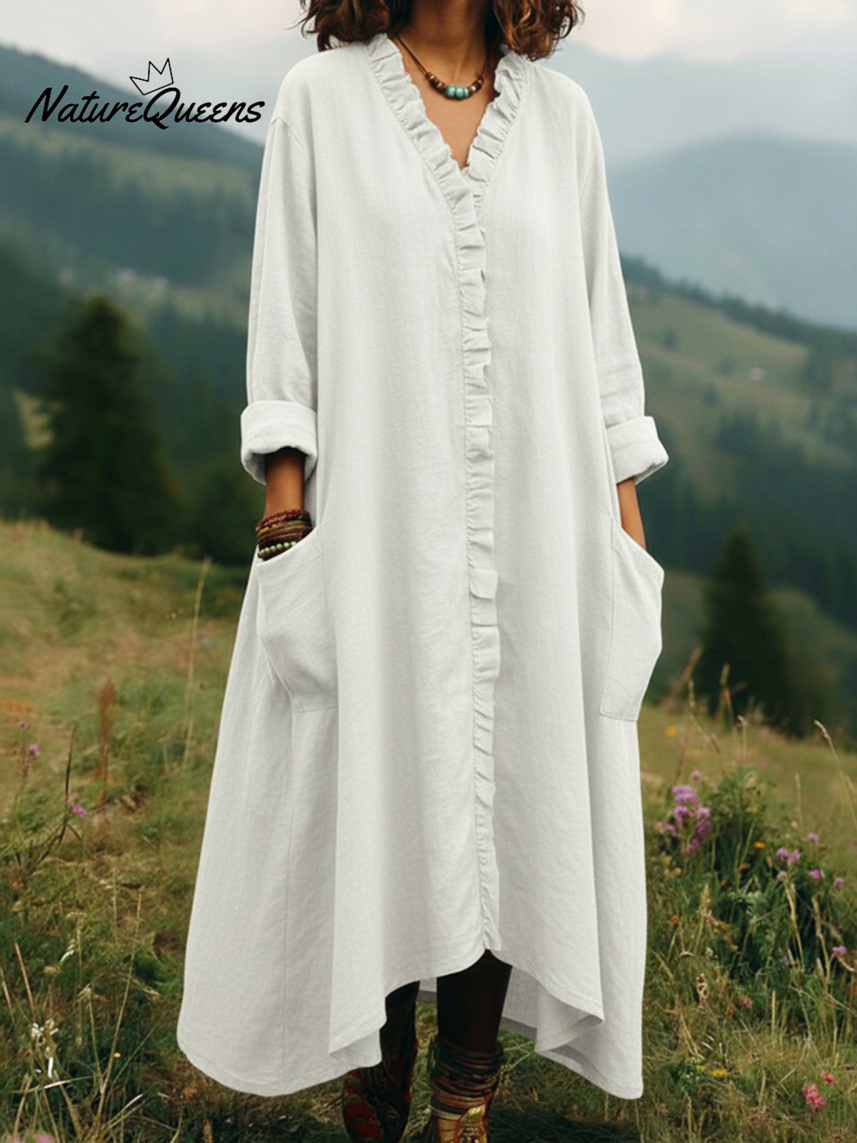 Vintage Lace V-neck Irregular Hem Dress