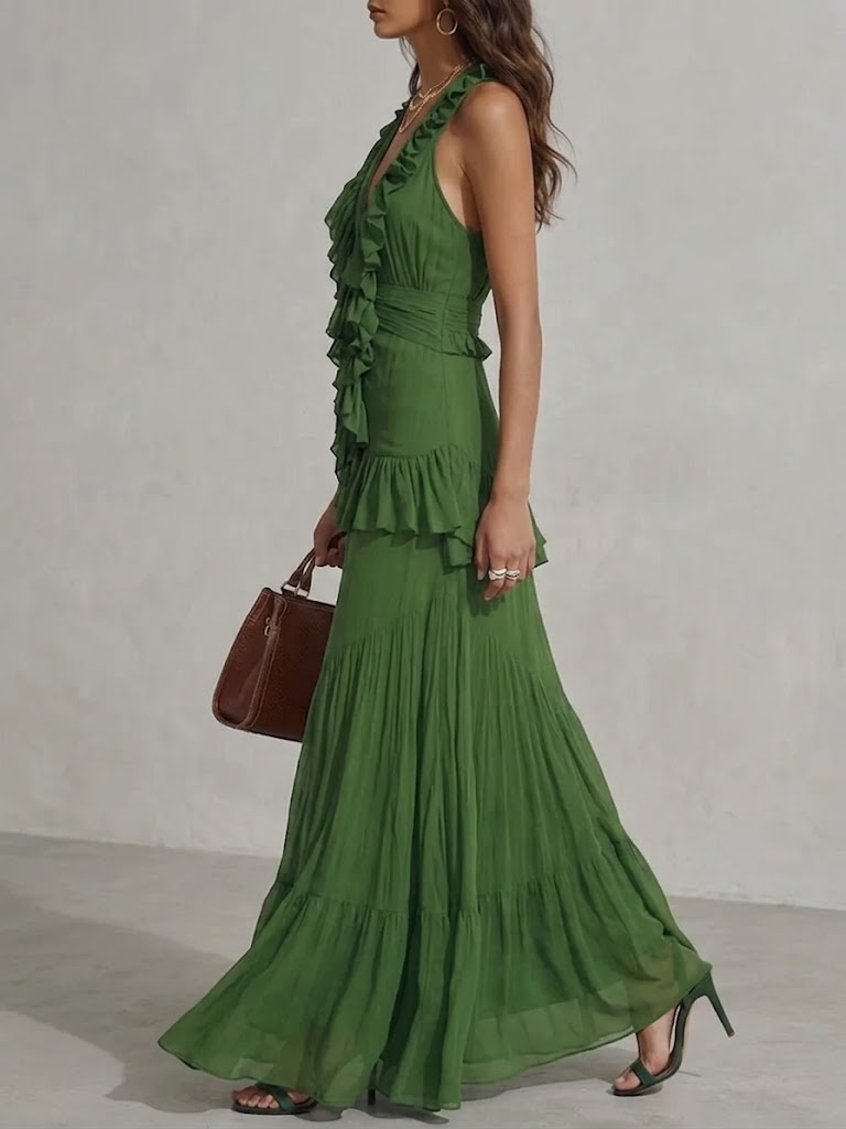 Women's Long Dress With Ruffle Trim