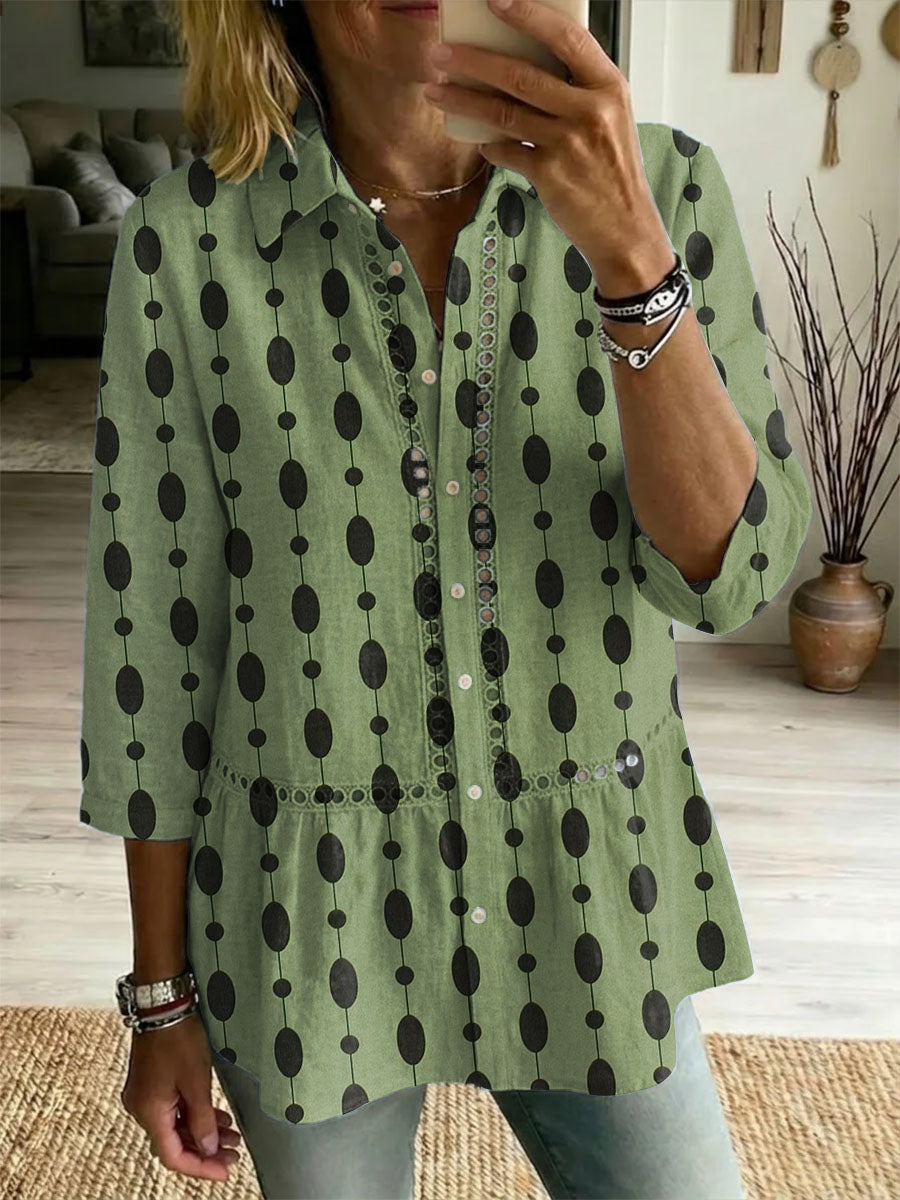 Women's Retro Geometry Art Print Casual Lapel Cotton Shirt