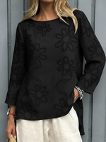 Casual Floral Embroidered 100% Cotton Shirt Top