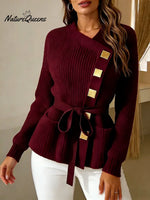 Women's Solid Color Cardigan Collar Long Sleeve Casual Loose Knit Top