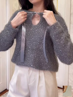 Women's Sparkling Tie-front Pullover Sweater
