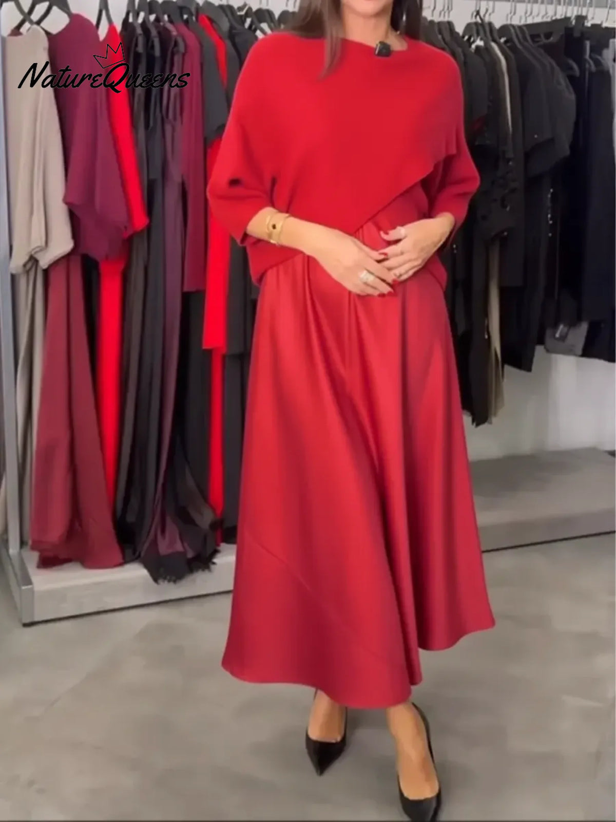 Women's Knitted Sweater And Satin Slip Dress Two-piece Set