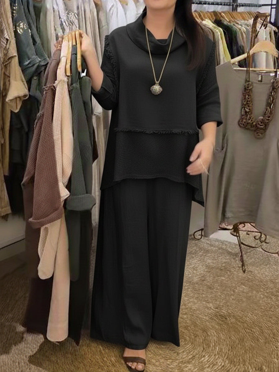 Casual Linen And Cotton Top And Pants Two-piece Set