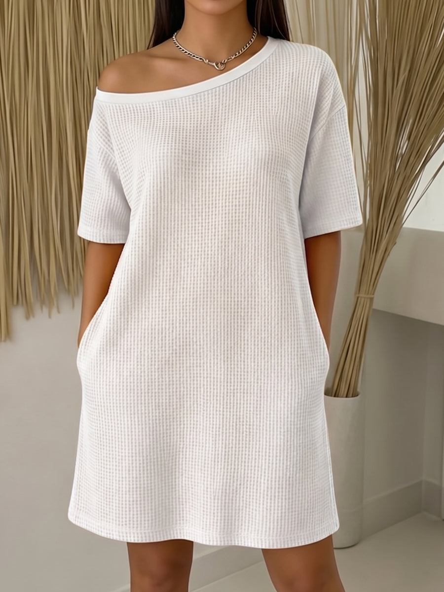Casual Off-shoulder Loose Waffle Dress
