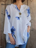 One-button Floral Print Linen Shirt Top