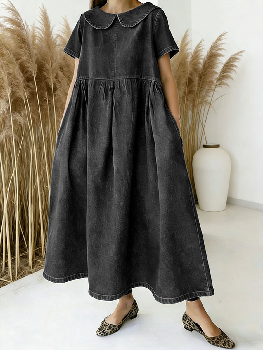 Women's Peter Pan Collar Short-sleeved Casual Loose Denim Dress